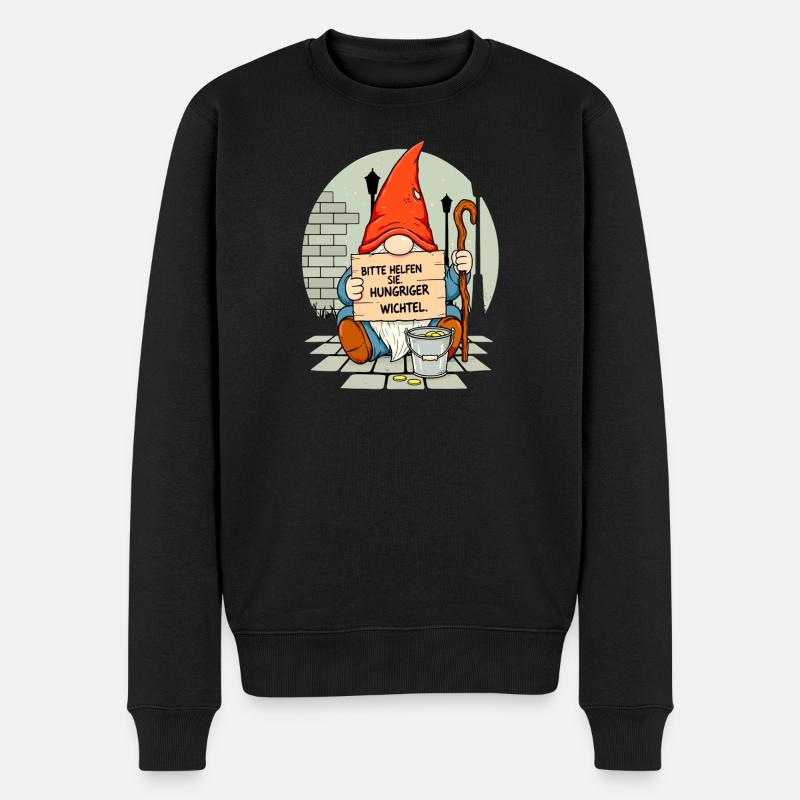 Hungeriger Wichtel | Bitte Helfen Sie Gnome  - Männer Premium Bio Pullover - Schwarz