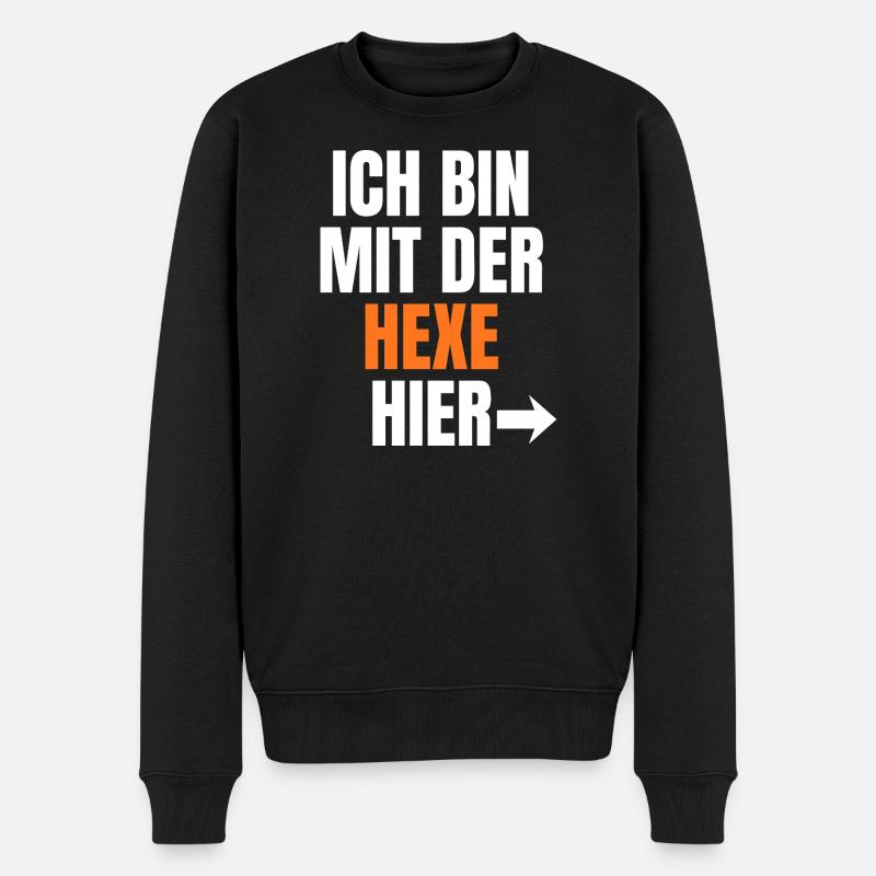 Ich bin bei der Hexe hier - Männer Premium Bio Pullover - Schwarz