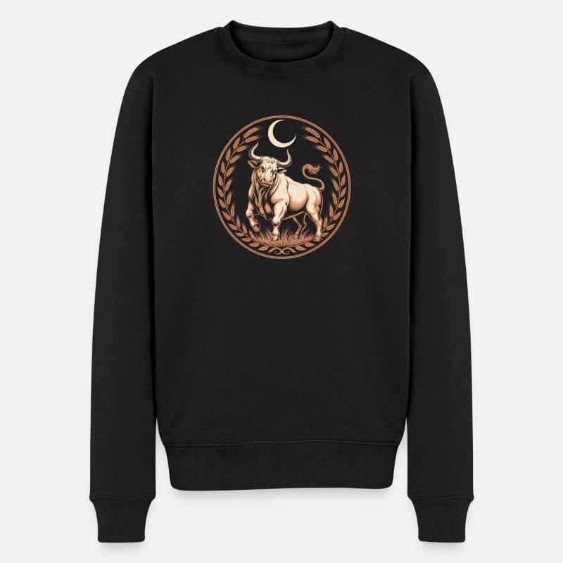 Stier Sternzeichen Mond Lorbeer Kräftiger Taurus - Männer Premium Bio Pullover - Schwarz