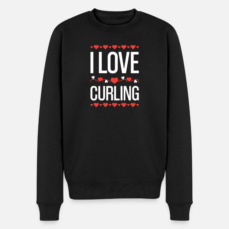 I Love Curling Herz - Männer Premium Bio Pullover - Schwarz
