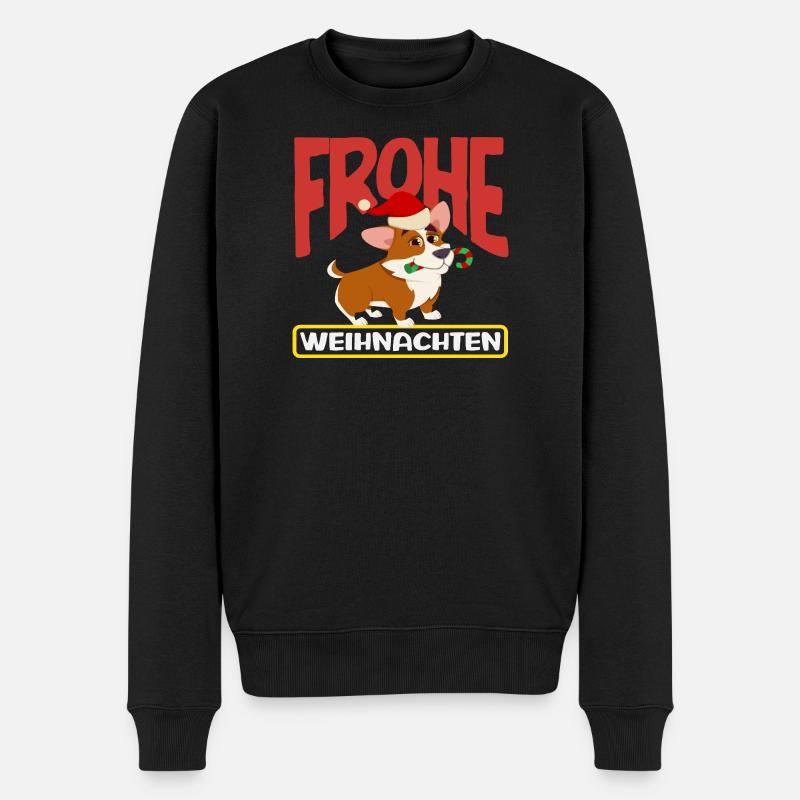 Frohe Weihnachten Corgi mit Nikolausmütze - Männer Premium Bio Pullover - Schwarz