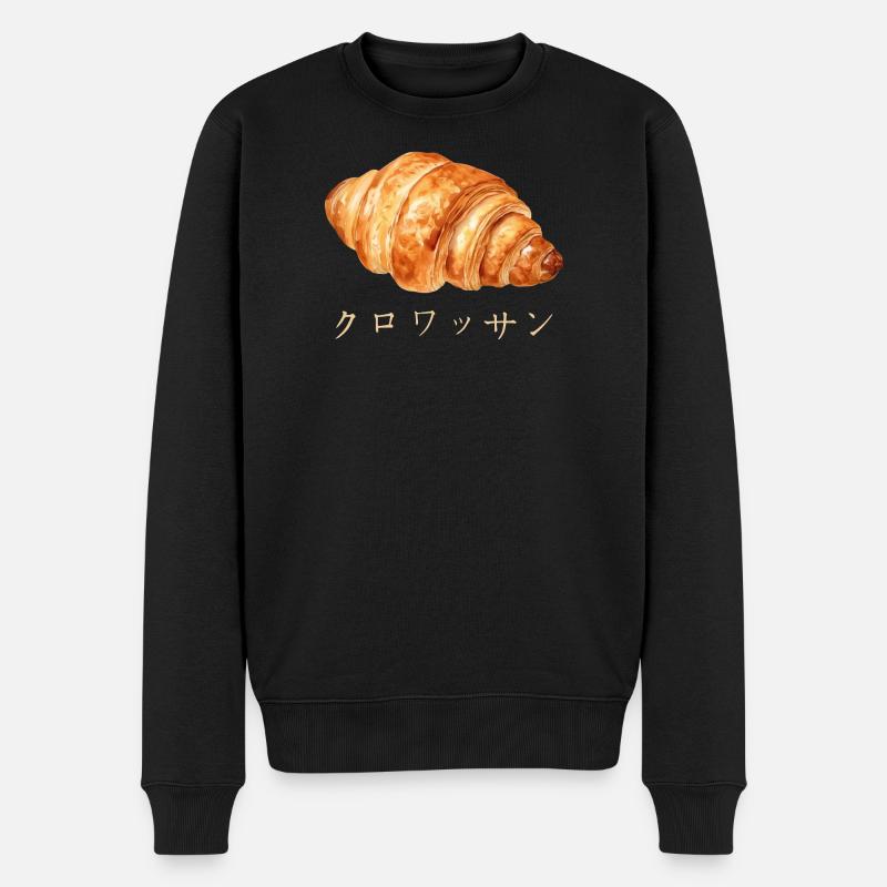 Süßes Croissant Japanisch Text Design - Männer Premium Bio Pullover - Schwarz
