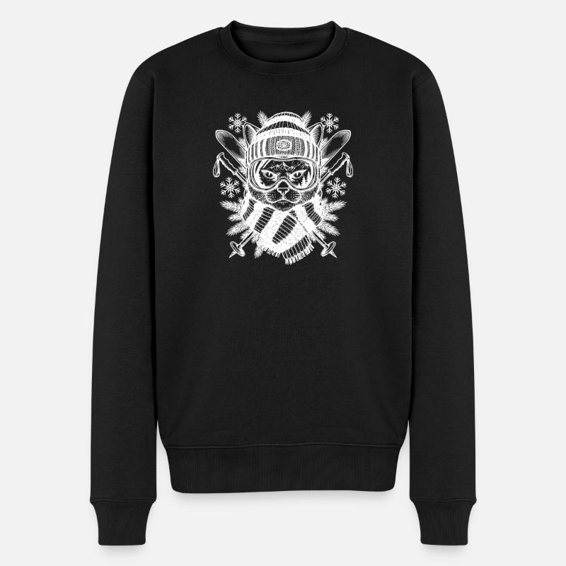 Ski chat Illustration Ski - Pull Premium bio Homme - noir