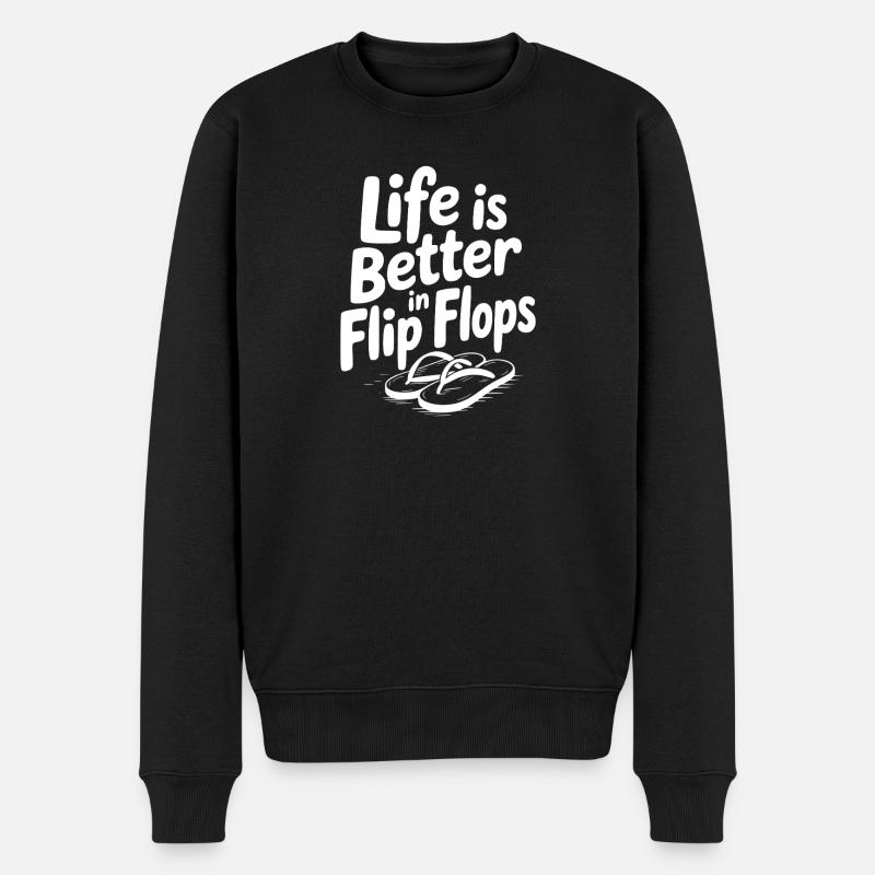 Das Leben ist besser in Flip Flops - Männer Premium Bio Pullover - Schwarz