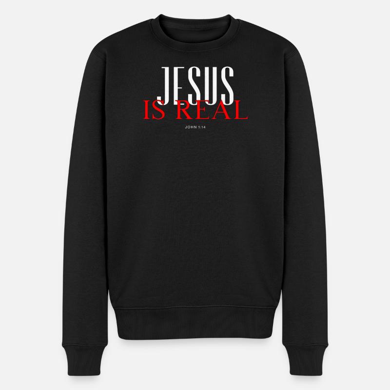 Jesus ist real! - Männer Premium Bio Pullover - Schwarz