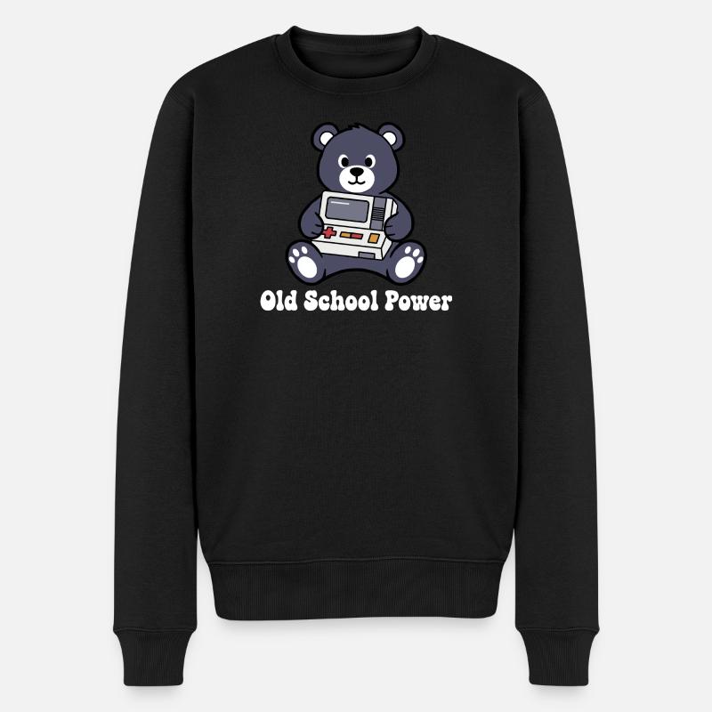 Old School Power Bär Retro Konsole - Männer Premium Bio Pullover - Schwarz