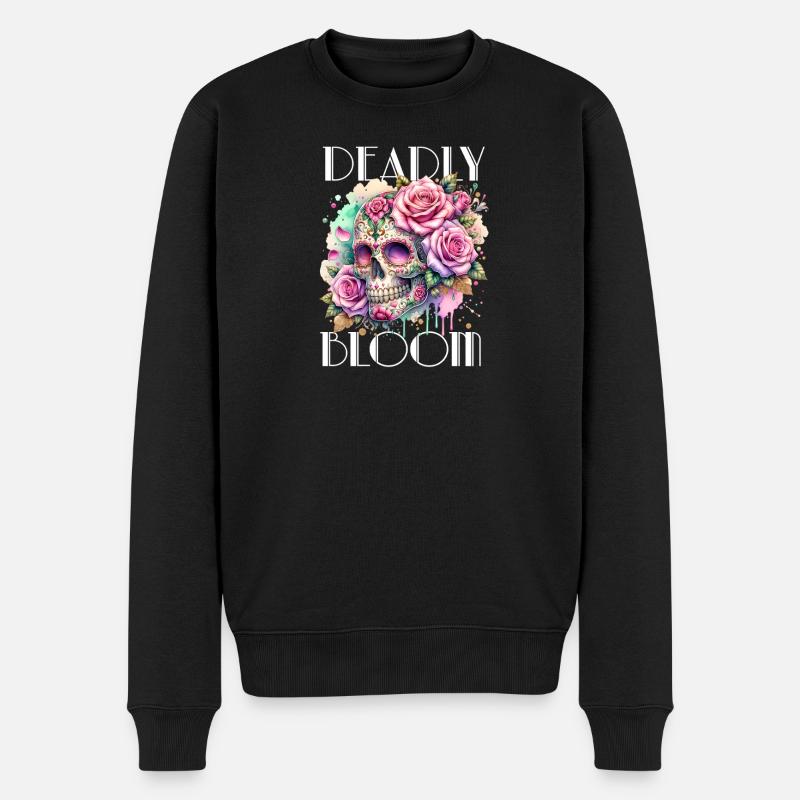 Blumen Schädel Schönheit Blühen - Männer Premium Bio Pullover - Schwarz