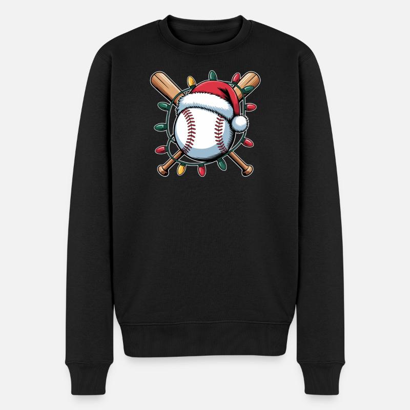 Santa Baseball Weihnachtsbeleuchtung - Männer Premium Bio Pullover - Schwarz
