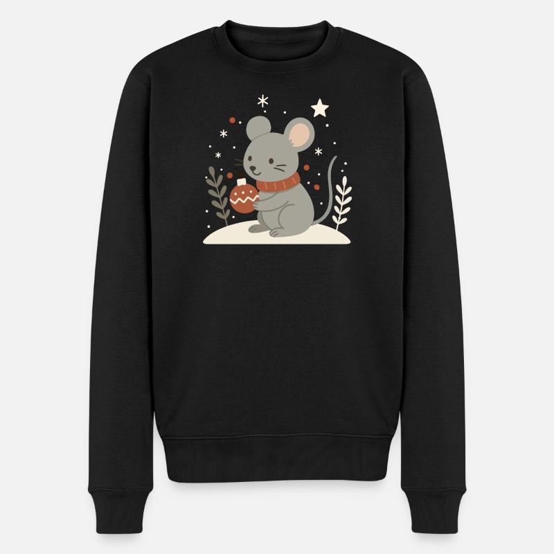 Winterliche Maus mit Weihnachtskugel – Tiermotiv - Männer Premium Bio Pullover - Schwarz