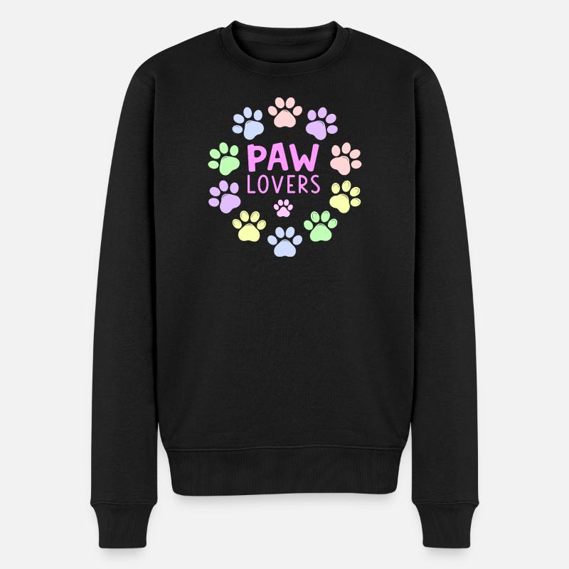 PAW LOVERS Rosa Pastell-Fußabdrücke - Männer Premium Bio Pullover - Schwarz
