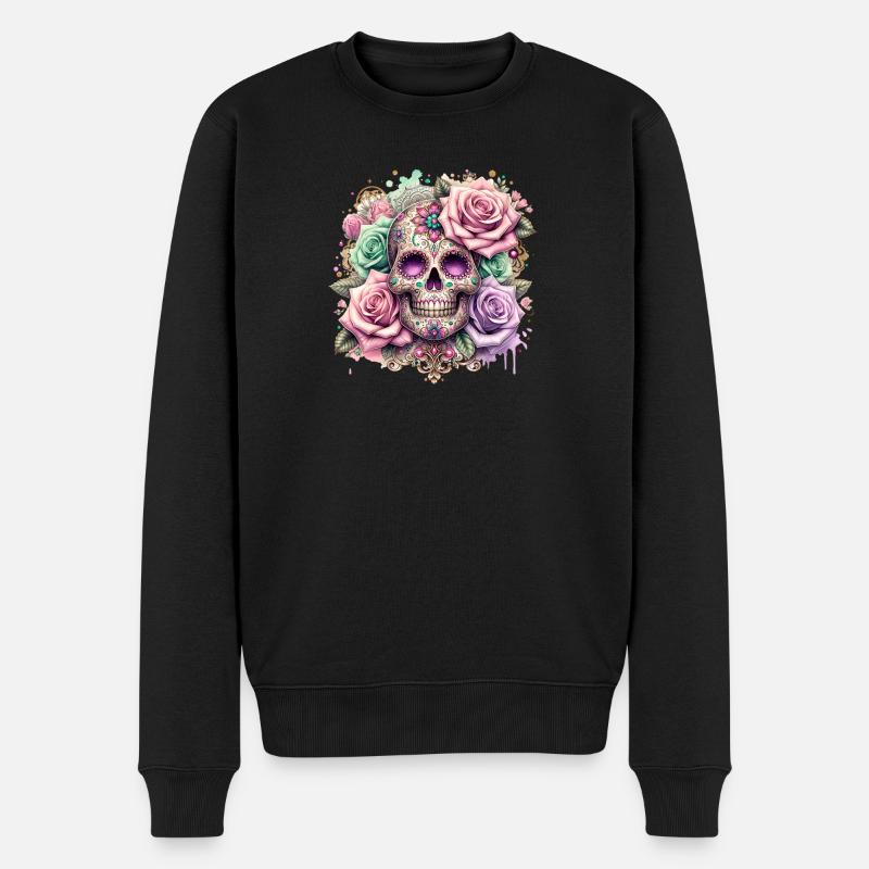 Fleurs Crâne Beauté Floraison - Pull Premium bio Homme - noir