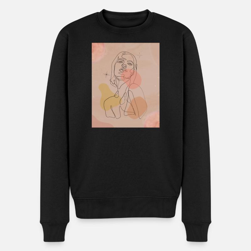 Linienporträt mit Pastellflecken - Männer Premium Bio Pullover - Schwarz