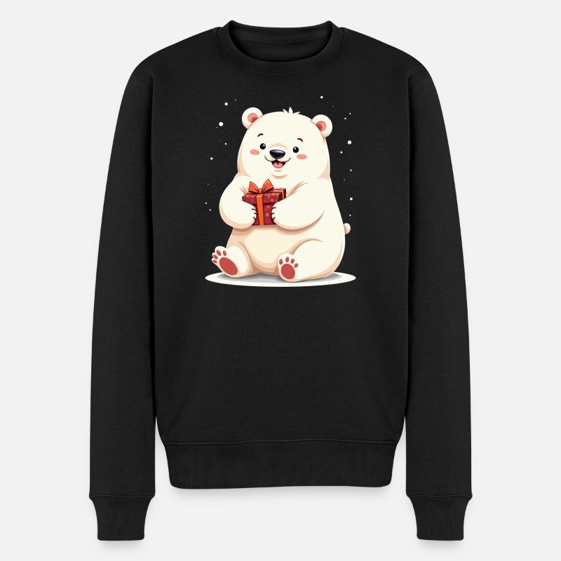 Niedlicher Eisbär mit Geschenkillustration - Männer Premium Bio Pullover - Schwarz