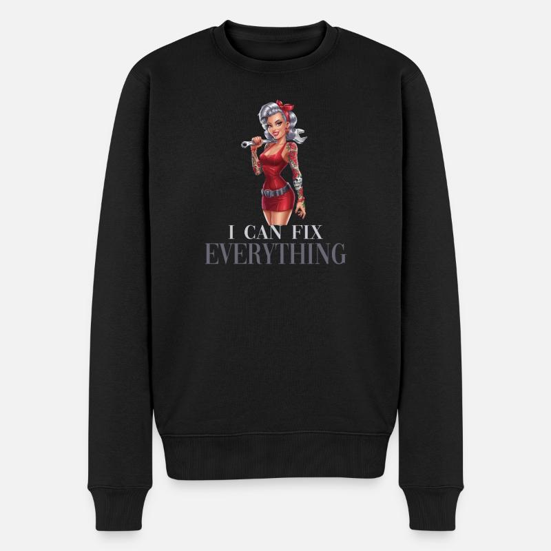 Ich Kann Alles Reparieren Powerfrau Illustration - Männer Premium Bio Pullover - Schwarz