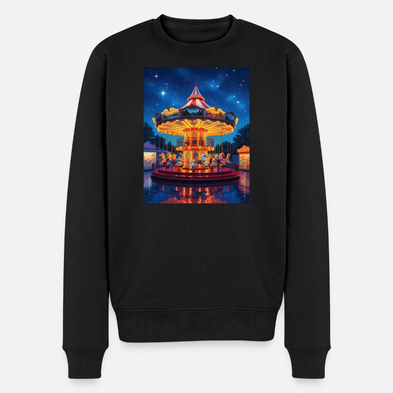 Nachtkarussell im Lichterglanz - Männer Premium Bio Pullover - Schwarz