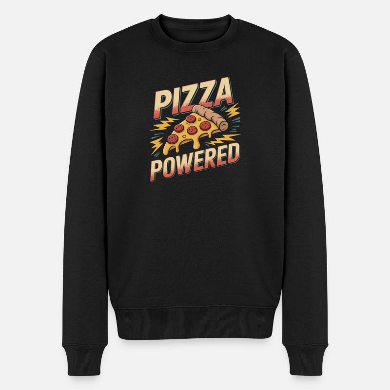 Pizza Powered - Retro Pizza - Männer Premium Bio Pullover - Schwarz