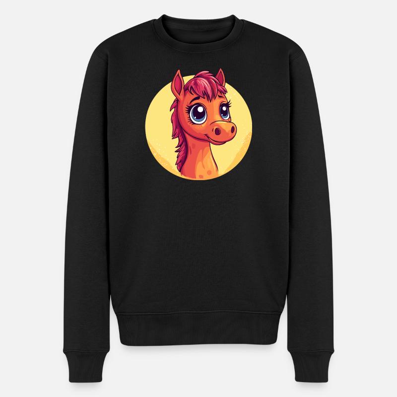 Kuscheliges Ponyporträt Cartoon - Männer Premium Bio Pullover - Schwarz