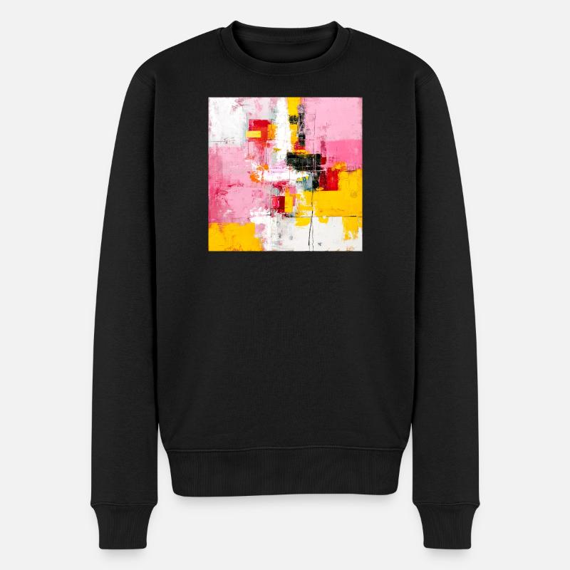 Abstrakte Farbblöcke Pink Gelb - Männer Premium Bio Pullover - Schwarz