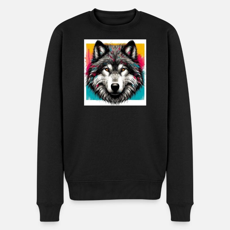 Wolf - Männer Premium Bio Pullover - Schwarz