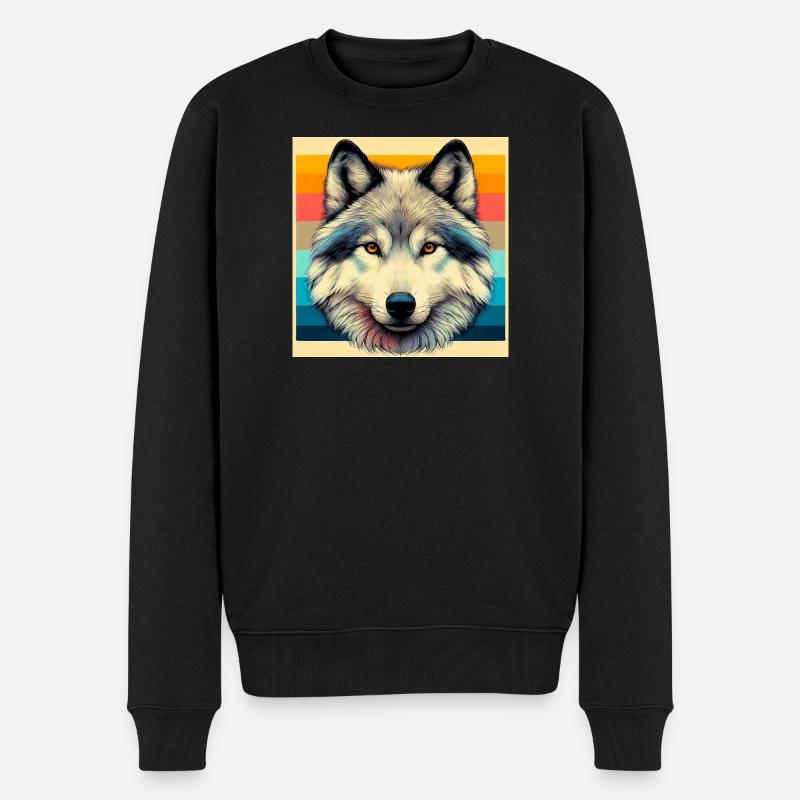 Wolf - Männer Premium Bio Pullover - Schwarz