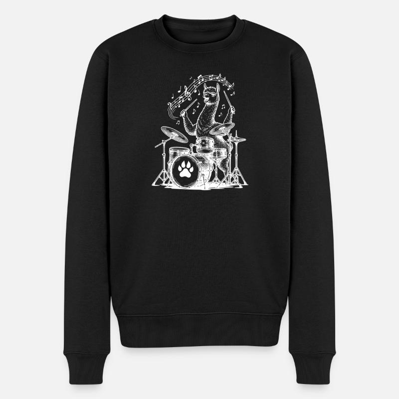 Trommeln Alpaka Cartoon Musik - Männer Premium Bio Pullover - Schwarz