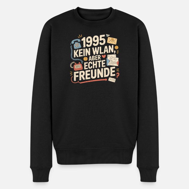 1995 Kein WLAN Aber Echte Freunde - Männer Premium Bio Pullover - Schwarz