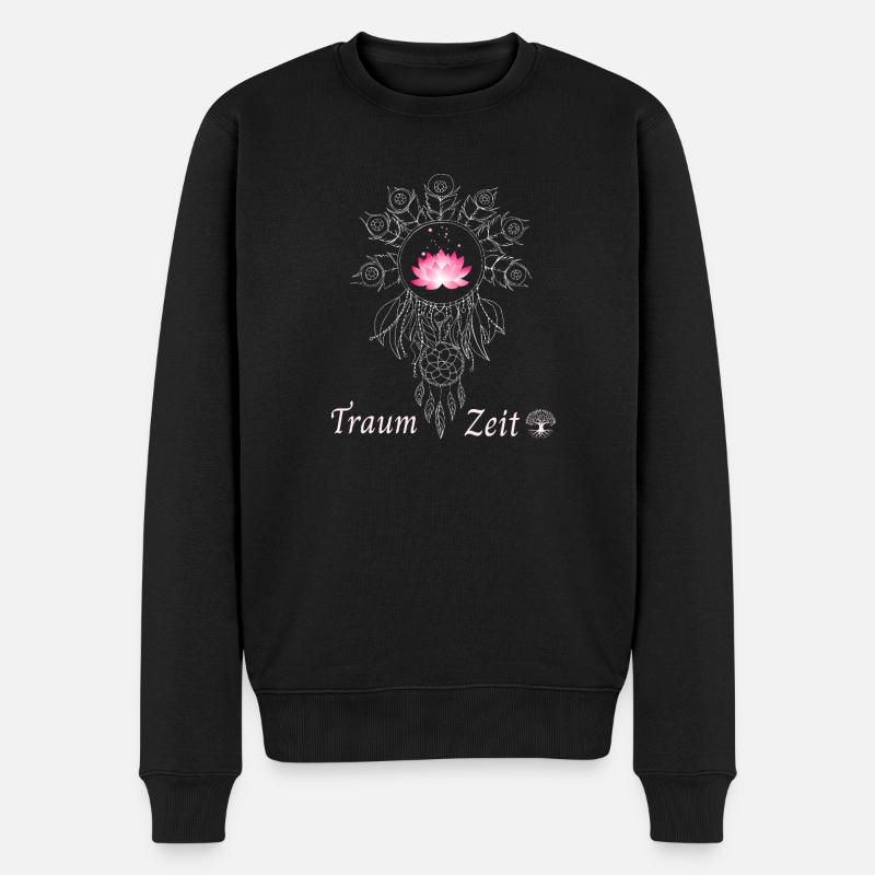 Traumzeit Lotus Dreamcatcher  - Männer Premium Bio Pullover - Schwarz