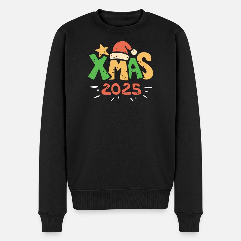 XMAS 2025 bunter Weihnachts-Schriftzug - Männer Premium Bio Pullover - Schwarz