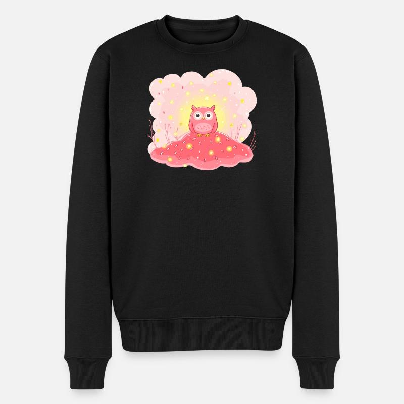 Zarte Eulenstern auf Rosenhügel - Männer Premium Bio Pullover - Schwarz