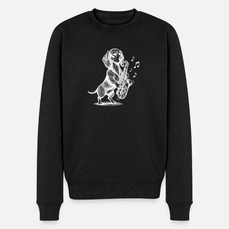 Dackel Saxophon Art Dog - Männer Premium Bio Pullover - Schwarz