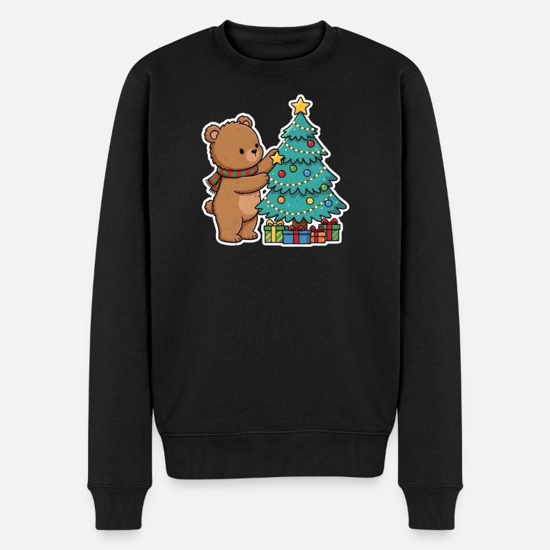 Weihnachtsbär mit Weihnachtsbaum und Geschenken - Männer Premium Bio Pullover - Schwarz