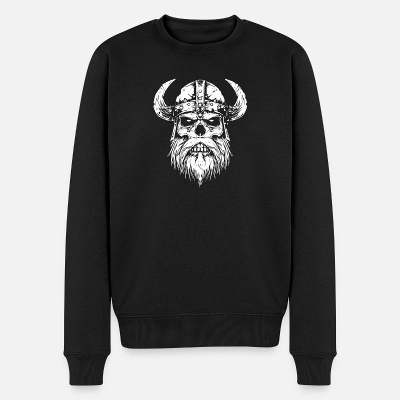 Wikinger Schädel mit Hörnern - Männer Premium Bio Pullover - Schwarz