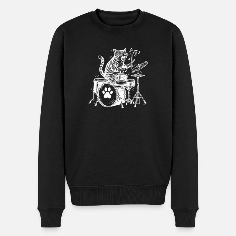 Batteur Drôle de Batteur Chat Musique - Pull Premium bio Homme - noir