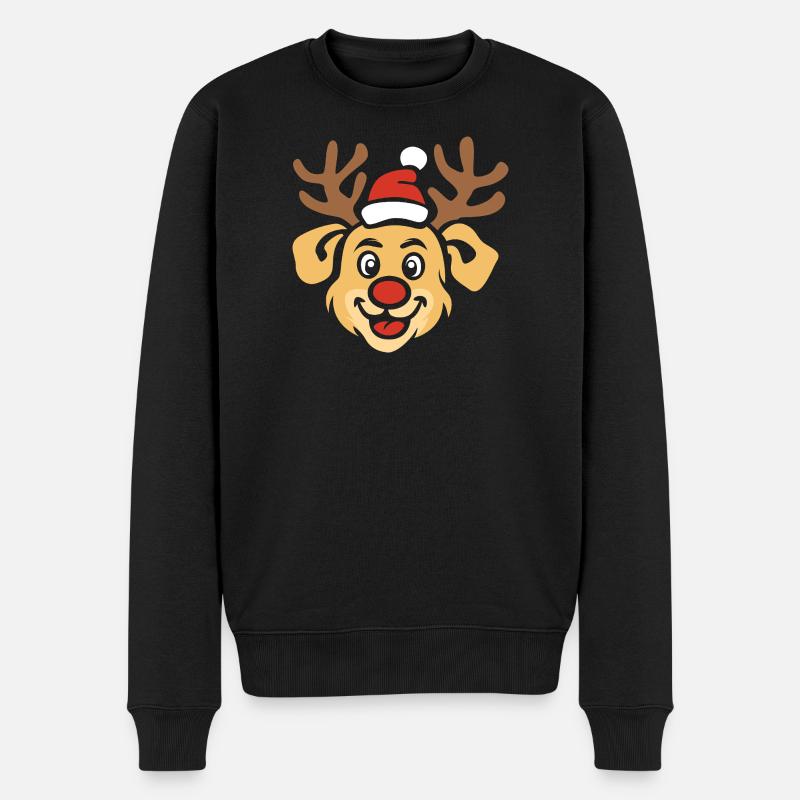Fröhlicher Weihnachts-Hund mit Geweih - Männer Premium Bio Pullover - Schwarz