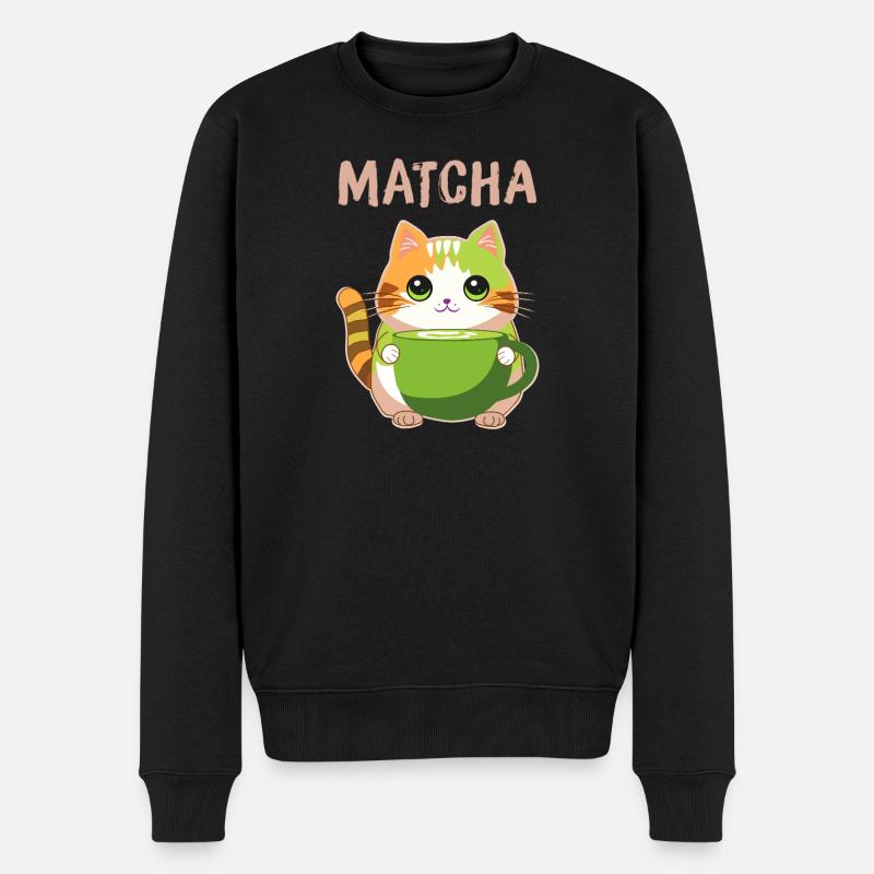 Matcha Katze - Männer Premium Bio Pullover - Schwarz