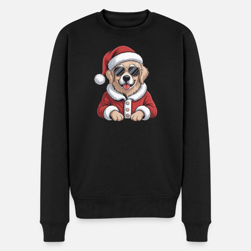 Weihnachtshund im Santa-Outfit - Männer Premium Bio Pullover - Schwarz