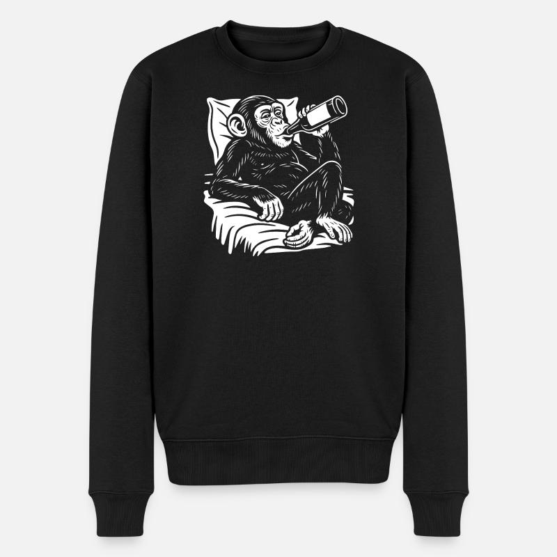 Le chimpanzé espiègle boit une bière - Pull Premium bio Homme - noir