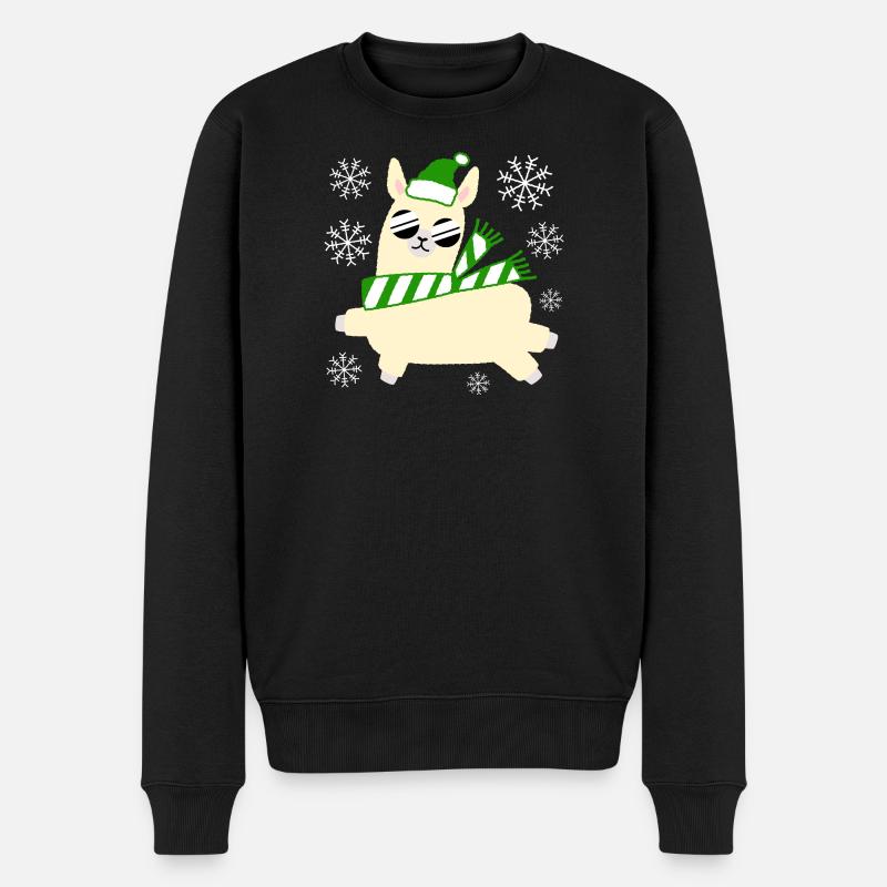 Llama – Noël - Pull Premium bio Homme - noir