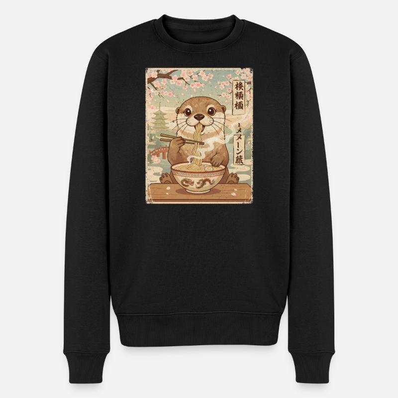 Otter Ramen Japanischer Vintage Stil - Männer Premium Bio Pullover - Schwarz