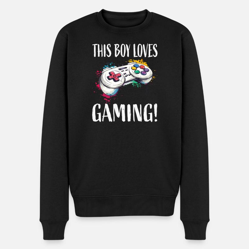 Dieser Junge liebt Gaming Controller - Männer Premium Bio Pullover - Schwarz