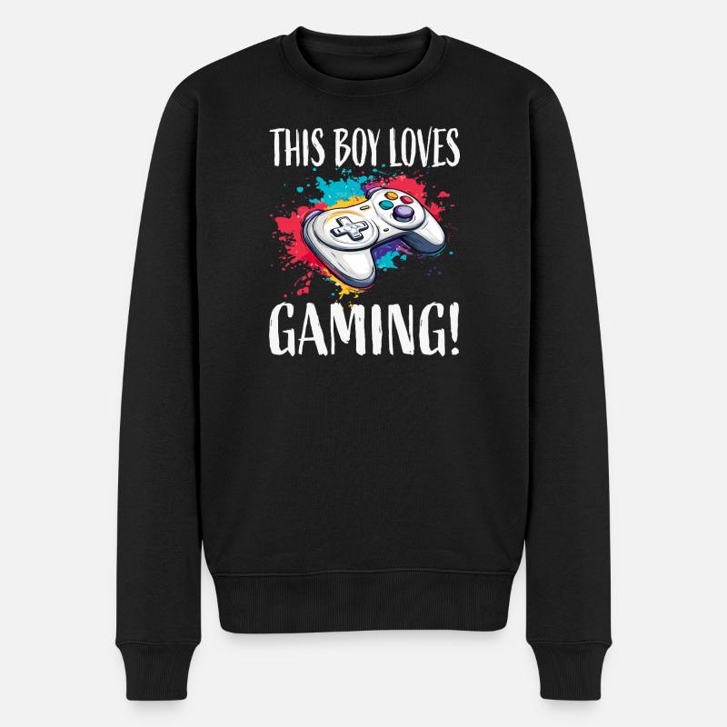 Dieser Junge liebt Gaming - Männer Premium Bio Pullover - Schwarz
