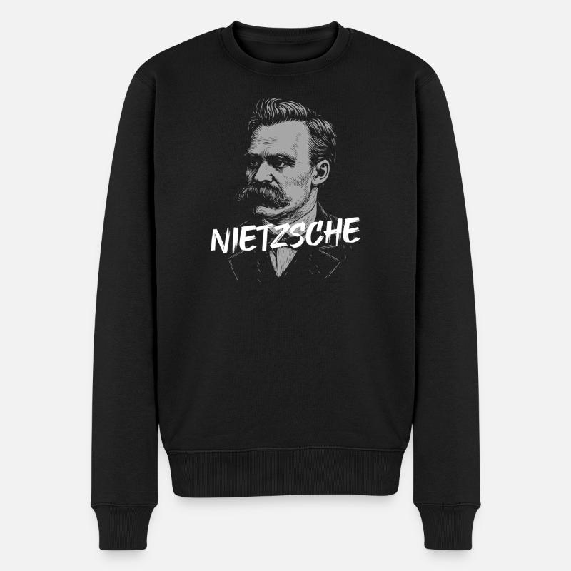 Nietzsche-Philosophenporträt mit fettem Text - Männer Premium Bio Pullover - Schwarz