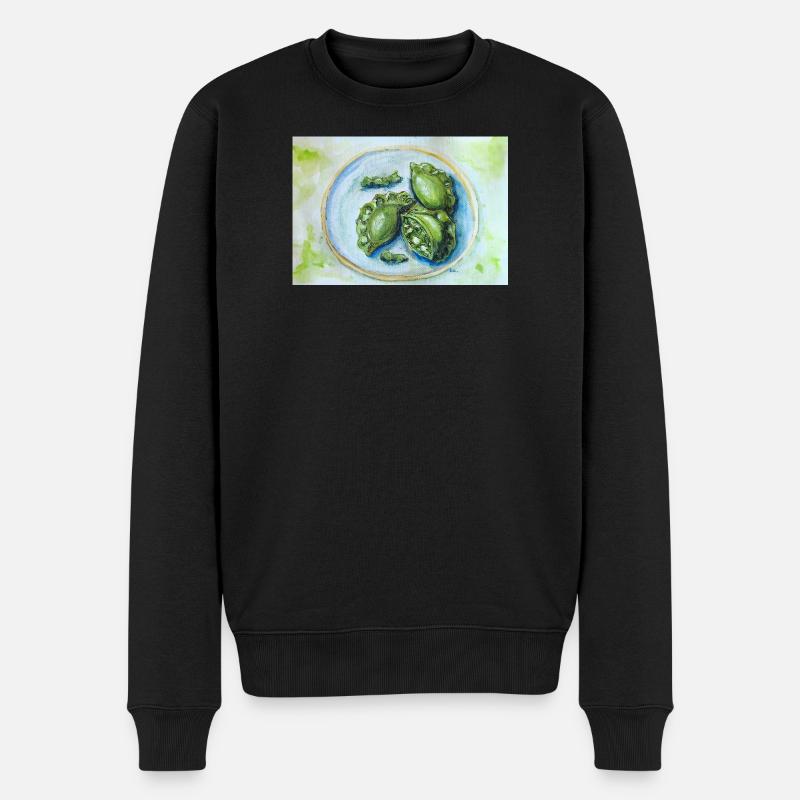 Leuchtend grüne Knödel: Aquarell-Essenskunst - Männer Premium Bio Pullover - Schwarz