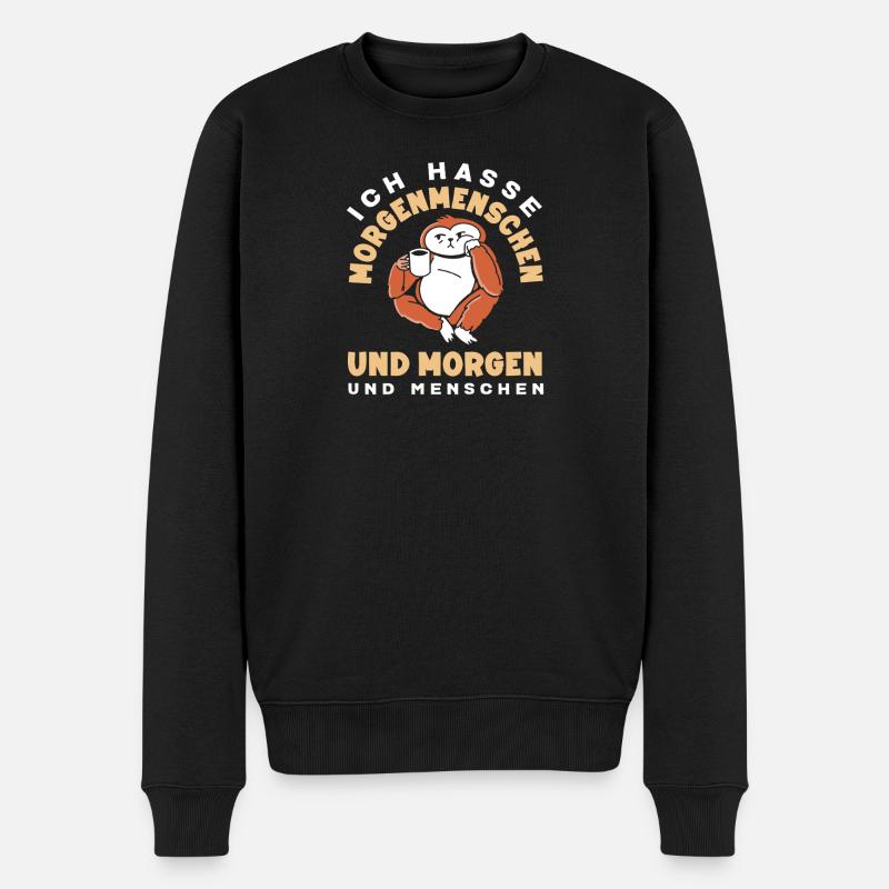 Ich hasse Morgenmenschen Kaffee Faultier - Männer Premium Bio Pullover - Schwarz