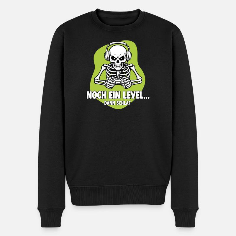 Gamer Skelett Noch Ein Level - Männer Premium Bio Pullover - Schwarz
