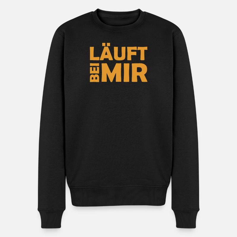 Läuft bei mir - Cooler Spruch - Laufen - Männer Premium Bio Pullover - Schwarz