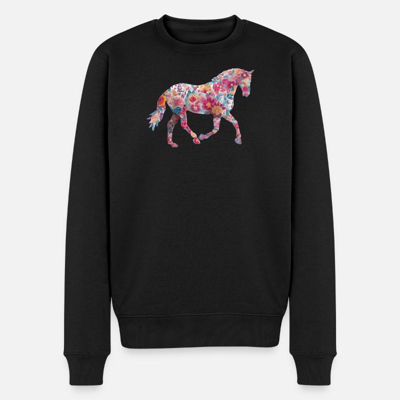 Pferd Blumen Muster - Männer Premium Bio Pullover - Schwarz