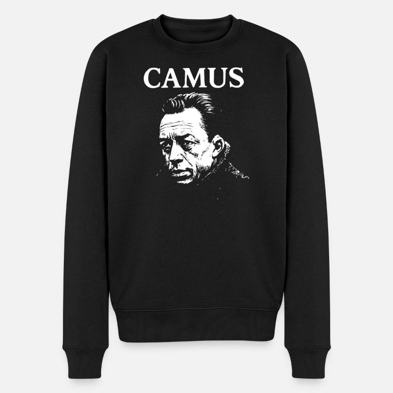 Albert Camus existenzielles Noir-Porträt - Männer Premium Bio Pullover - Schwarz