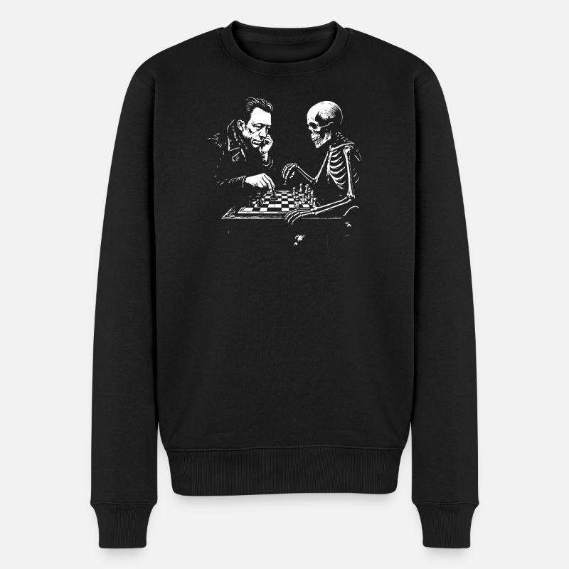 Duel d’échecs Camus et Skeleton - Pull Premium bio Homme - noir