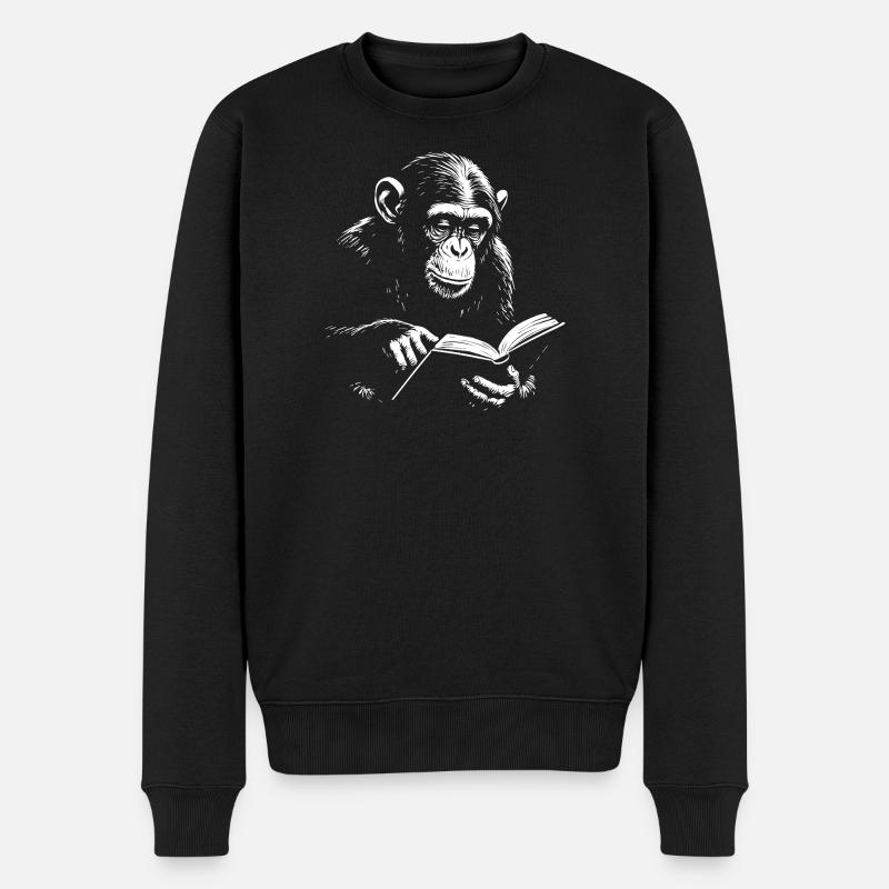 Illustration de singe en lecture - Pull Premium bio Homme - noir